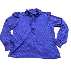 VTG Laura Henson Polka Dot Bow Neck Blouse Multi Color Long Sleeve Top L 12